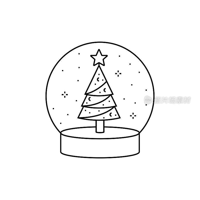 Snow Globe and Merry Christmas, Happy New Year Line Icon